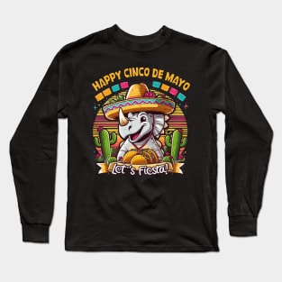 Cinco De Mayo Mexican Dinosaur Holding Taco Let's Fiesta Fun Long Sleeve T-Shirt